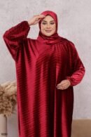 اسدال ثوب صلاة شتوي بليسيه عادي فري سايز كود 0527 - عنابي