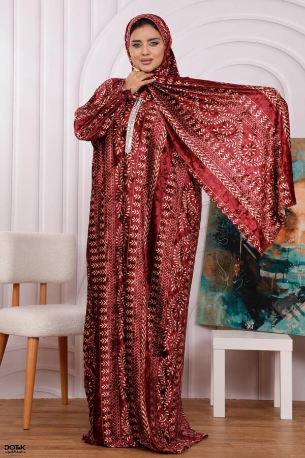 اسدال ثوب صلاة مخمل خفيف فري سايز كود 0535 - عنابي