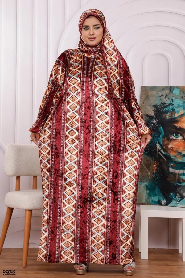 اسدال ثوب صلاة مخمل خفيف فري سايز كود 0536 - عنابي