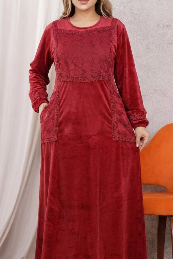 موديل مخمل شتوي بجيوب كود 0520 - عنابي