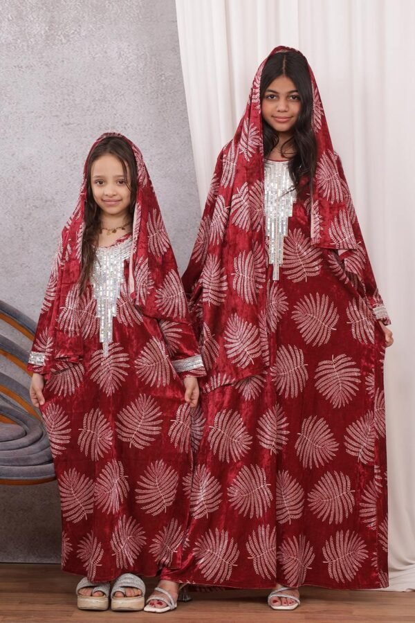 موديل مخور بناتي مع طرحه مخمل كود 0603 - عنابي