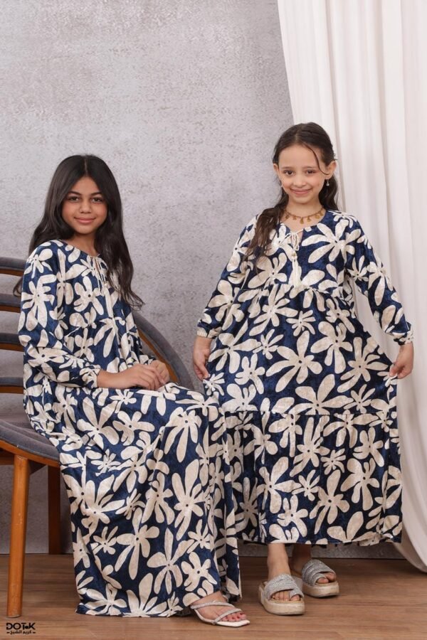 موديل فستان بناتي مخمل فرو كود 0608 - ازرق