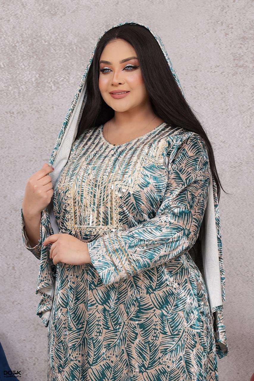 موديل مخور مع طرحه مخمل كود 0605 - فيروزي - الصورة 2