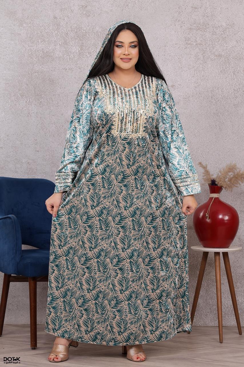 موديل مخور مع طرحه مخمل كود 0605 - فيروزي - الصورة 3