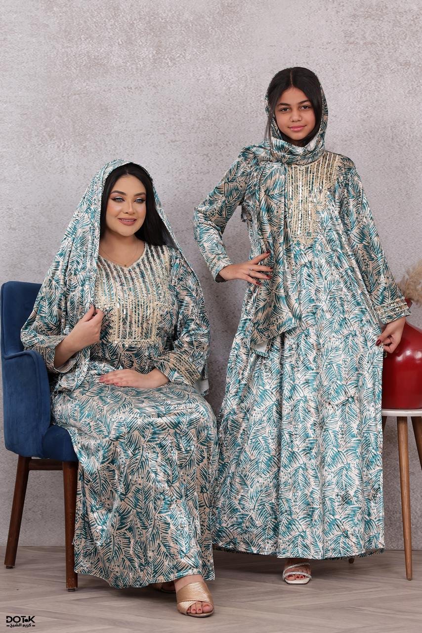 موديل مخور مع طرحه مخمل كود 0605 - فيروزي - الصورة 5