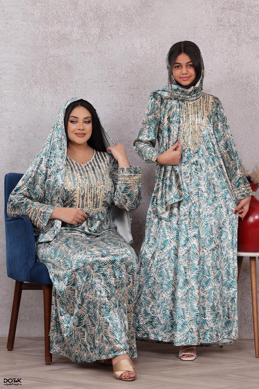 موديل مخور مع طرحه مخمل كود 0605 - فيروزي - الصورة 6