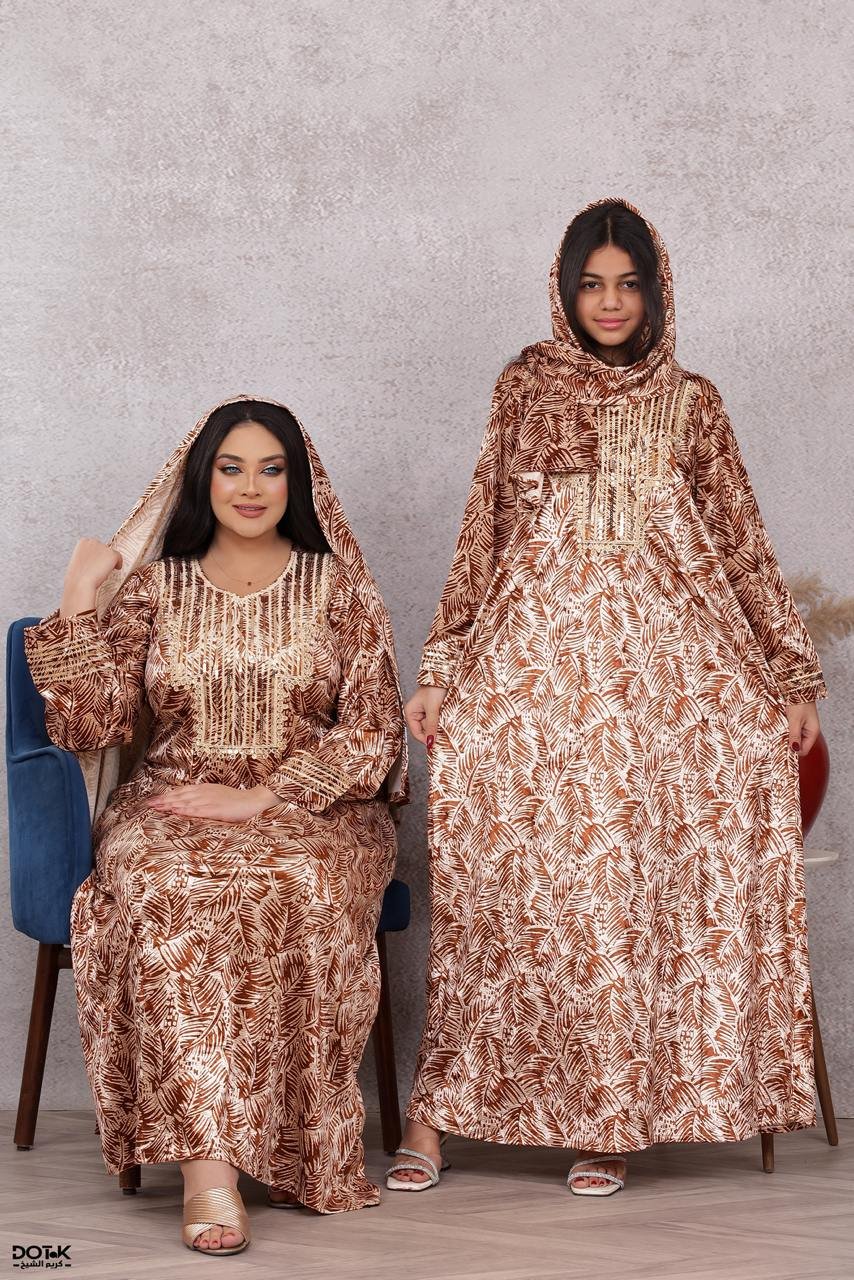 موديل مخور بناتي مع طرحه مخمل كود 0605 - بني - الصورة 4