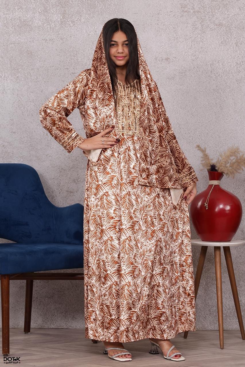 موديل مخور بناتي مع طرحه مخمل كود 0605 - بني - الصورة 3