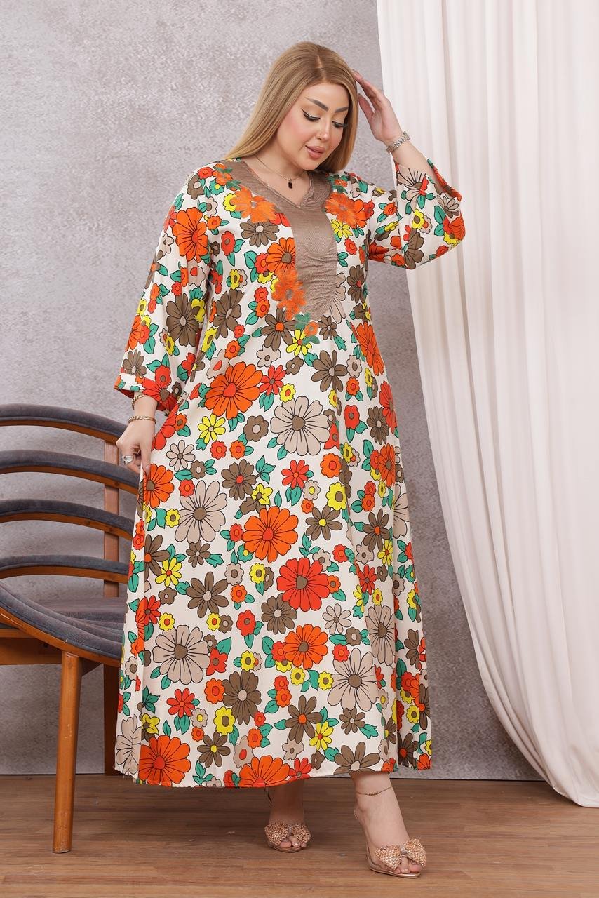 موديل صيفي كلوش ميدي كود 0616 - اورانج - الصورة 3