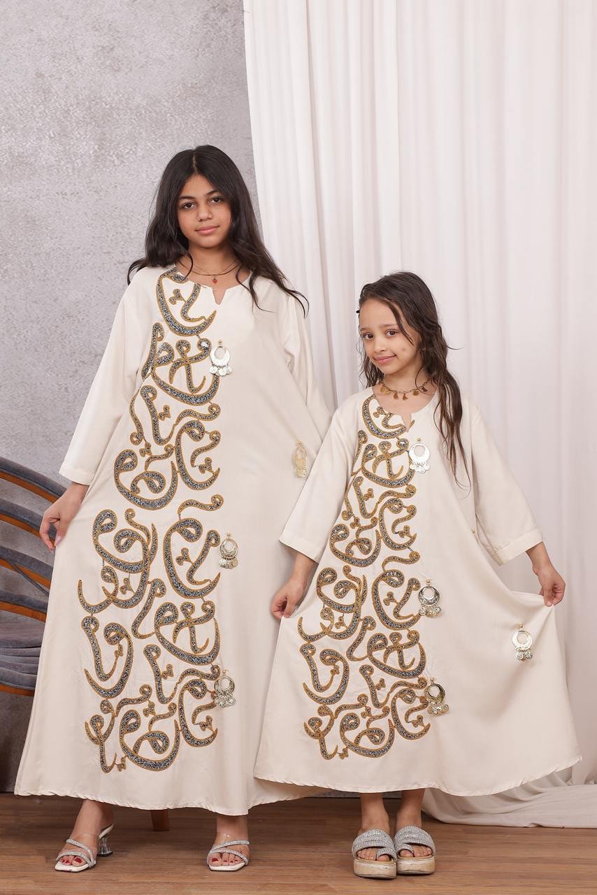 موديل بناتي كتان صيفي كلوش ميدي كود 0618 - بيج